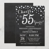 55th Wedding Jubileum Chalkboard Black Silver Kaart (Voorkant / Achterkant)