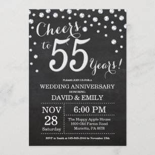 55th Wedding Jubileum Chalkboard Black Silver Kaart