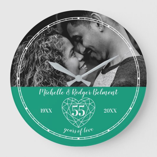 55th Wedding Jubileum hart emerald green Grote Klok (Voorkant)