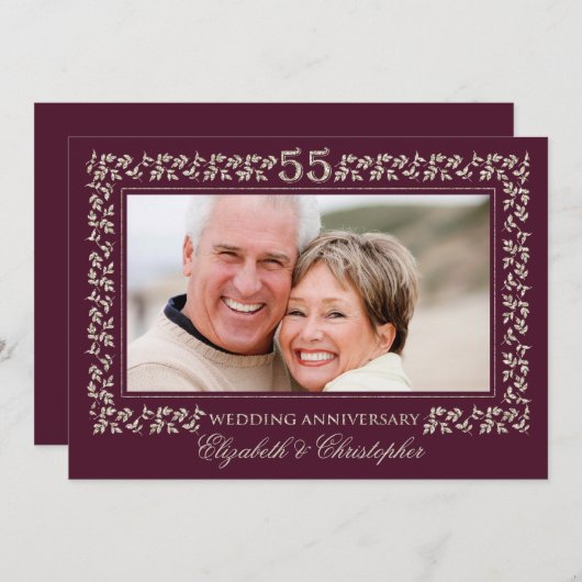 55th Wedding Jubileum Plum Bronze Foto Kaart (Voorkant / Achterkant)