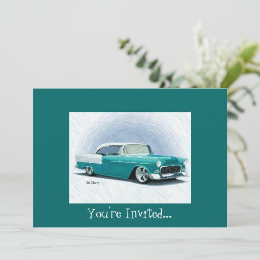 "56 Chevy - Blauwgroen uitnodigingen (Staand voorkant)