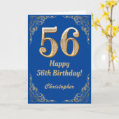 56e Birthday Blue en Gold Glitter Lijst Kaart (Gele Bloem)