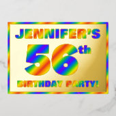 56e Birthday Party — Fun, regenboogspectrum "56" Folie Uitnodiging (Voorkant)
