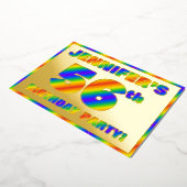56e Birthday Party — Fun, regenboogspectrum "56" Folie Uitnodiging (Gedraaid)