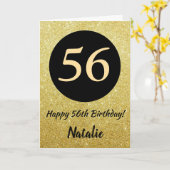 56e Happy Birthday Zwart en Goud Glitter Kaart (Gele Bloem)