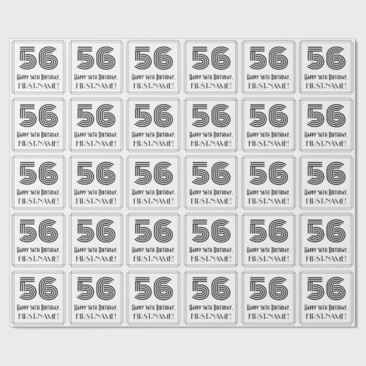 56e verjaardag: Art Deco geïnspireerde stijl "56"  Cadeaupapier (Vlak)