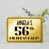 56e verjaardag: Art Deco Kijk "56" en naam Folie Uitnodiging (Staand Voorkant)