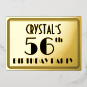 56e verjaardag — Art Deco look "56" + Naam Folie Uitnodiging (Voorkant)