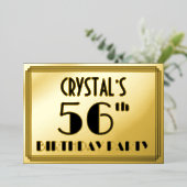 56e verjaardag — Art Deco look "56" + Naam Folie Uitnodiging (Staand Voorkant)
