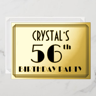 56e verjaardag — Art Deco look "56" + Naam Folie Uitnodiging