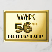 56e verjaardag — Art Deco Style "56" en naam Folie Uitnodiging (Voorkant)