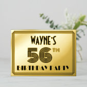 56e verjaardag — Art Deco Style "56" en naam Folie Uitnodiging (Staand Voorkant)