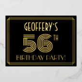 56e verjaardag — Art Deco Style "56" + Naam Folie Uitnodiging (Voorkant)