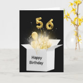 56e verjaardag ballonnen in witte doos kaart (Gele Bloem)
