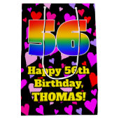 56e verjaardag: Beeldende hartenpatronen, regenboo Medium Cadeauzakje (Achterkant)