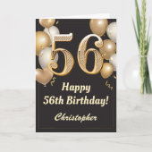 56e verjaardag Confetti zwarte en gouden ballonnen Kaart (Voorkant)