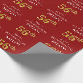 56e verjaardag: Elegant, Rood, Faux Gold Look Cadeaupapier (Hoek)