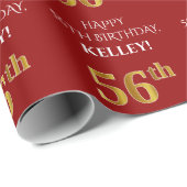 56e verjaardag: Elegant, Rood, Faux Gold Look Cadeaupapier (Rol Hoek)