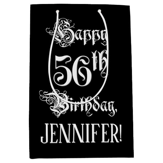 56e verjaardag: Fancy, elegant script + aangepaste Medium Cadeauzakje (Voorkant)