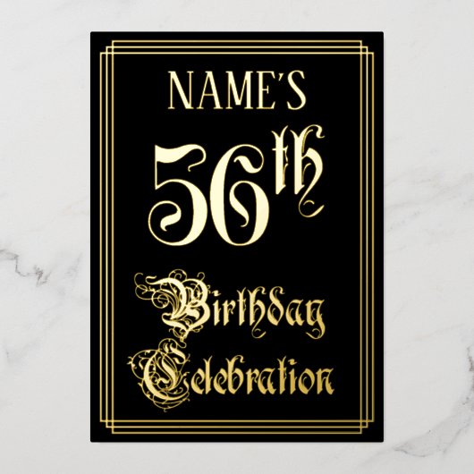 56e verjaardag — Fancy script en aangepaste naam Folie Uitnodiging (Voorkant)