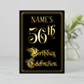 56e verjaardag — Fancy script en aangepaste naam Folie Uitnodiging (Staand Voorkant)