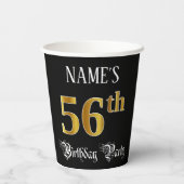 56e verjaardag — Fancy script, Faux Gold look Papieren Bekers (Achterkant)