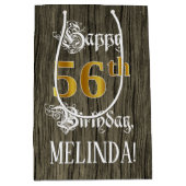 56e verjaardag: Faux Gold look & Faux Wood Pattern Medium Cadeauzakje (Voorkant)
