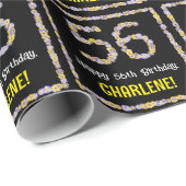 56e verjaardag: Floral Flowers Number, Custom Name Cadeaupapier (Rol Hoek)