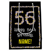 56e verjaardag: Floral Flowers Number, Custom Name Medium Cadeauzakje (Achterkant)