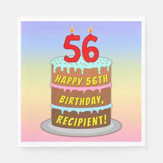 56e verjaardag: Fun Cake and Candles + Custom Name Servet (Voorkant)