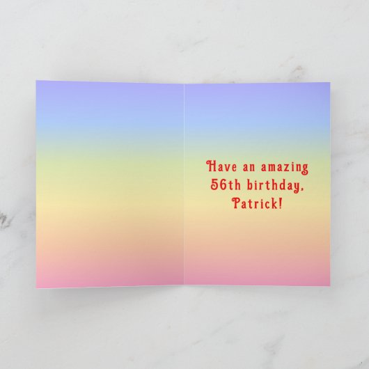 56e verjaardag — Fun Cake & Candles, w/ Eigen naam Kaart (Binnen)