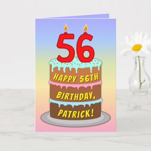 56e verjaardag — Fun Cake & Candles, w/ Eigen naam Kaart (Kleine Plant)