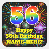 56e verjaardag: Fun Fireworks Kijk, regenboog # 56 Vierkante Sticker (Voorkant)