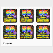 56e verjaardag: Fun Fireworks Kijk, regenboog # 56 Vierkante Sticker (Vel)