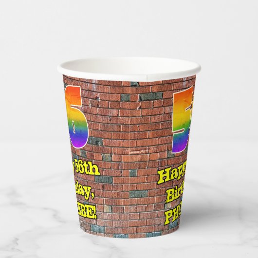 56e verjaardag: Fun Graffiti-geïnspireerde regenbo Papieren Bekers (Rechts)