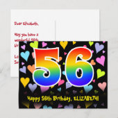 56e verjaardag: Fun Hearts-patroon, Regenboog 56 Briefkaart (Voorkant / Achterkant)
