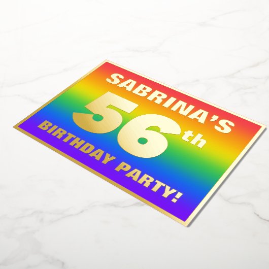 56e verjaardag: Fun, kleurrijk regenboogpatroon Folie Uitnodiging (Gedraaid)