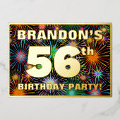 56e verjaardag — Fun, kleurrijke Fireworks look Folie Uitnodiging (Voorkant)