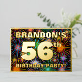 56e verjaardag — Fun, kleurrijke Fireworks look Folie Uitnodiging (Staand Voorkant)
