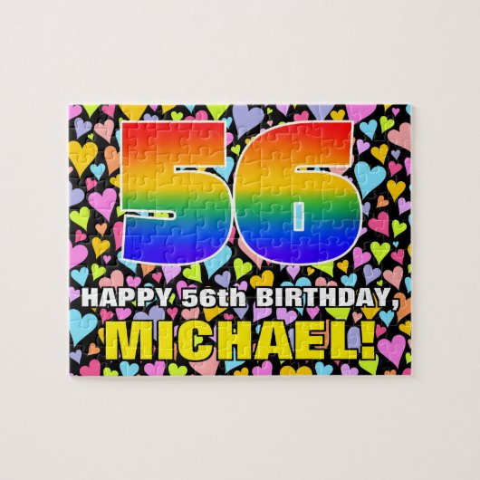 56e verjaardag — Fun, liefhebbende hartvormen + "5 Legpuzzel (Horizontaal)