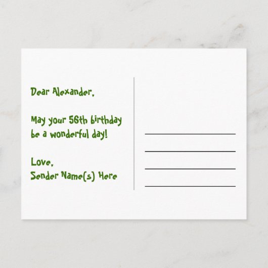 56e verjaardag: Fun Stars Pattern, Rainbow 56, Naa Briefkaart (Achterkant)