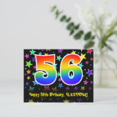 56e verjaardag: Fun Stars Pattern, Rainbow 56, Naa Briefkaart (Staand voorkant)