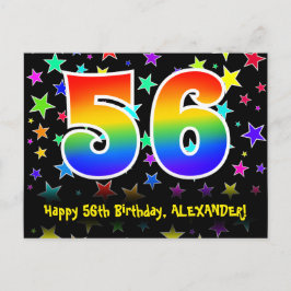 56e Verjaardag: Fun Sterren Patroon, Regenboog 56, Briefkaart