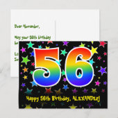 56e Verjaardag: Fun Sterren Patroon, Regenboog 56, Briefkaart (Voorkant / Achterkant)