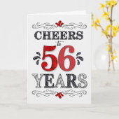 56e verjaardag gejuich in rood wit zwart patroon kaart (Gele Bloem)