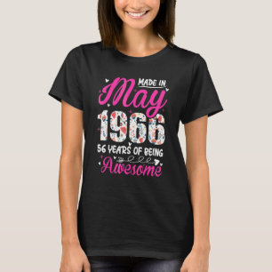 56e verjaardag Geweldige sinds mei 1966 Floral T-shirt