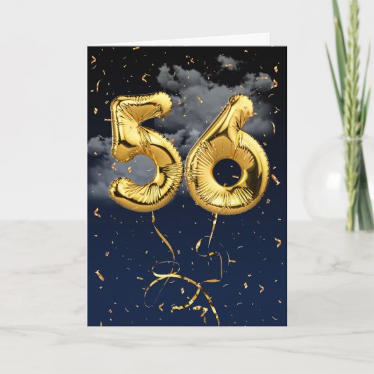 56e verjaardag Gold Mylar ballon en Confetti Card Kaart (Voorkant)