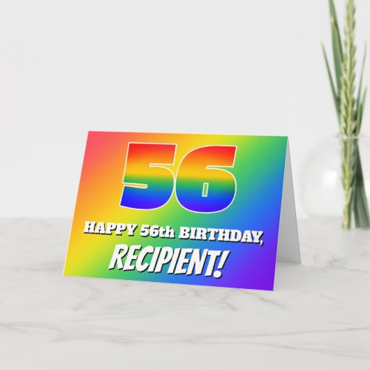 56e Verjaardag: Kleurrijk Regenboog Patroon # 56 Kaart (Voorkant)