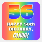 56e verjaardag: kleurrijk, vun regenboogpatroon # vierkante sticker (Voorkant)