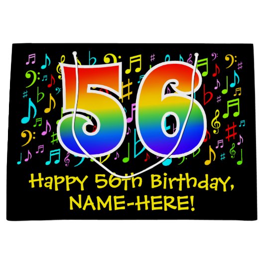 56e verjaardag - Kleurrijke muzieksymbolen, Rainbo Groot Cadeauzakje (Voorkant)